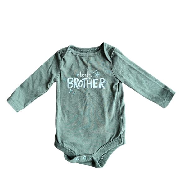 0-3M Baby Olive Green "Baby Brother" Long Sleeve Onesie - Picture 1 of 1